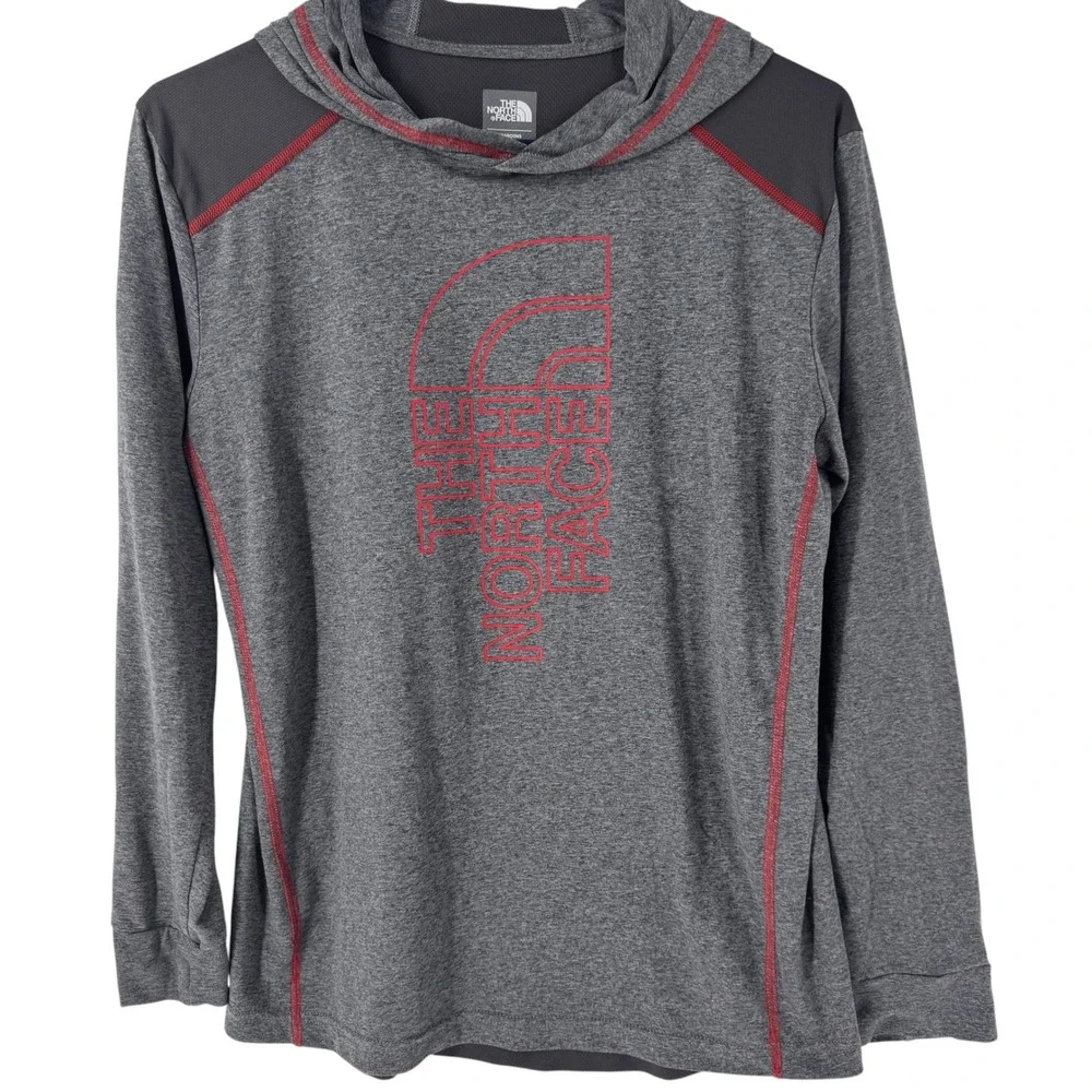 The North Face Boys XL 18/20 FlashDry Hoodie Gray Red Active Long Sleeve Shirt